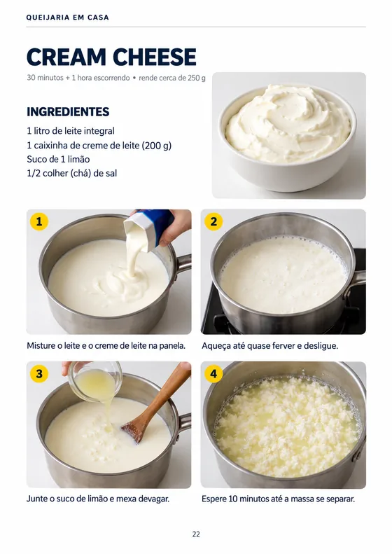 Página do material — Cream cheese: ingredientes e passos 1 a 4